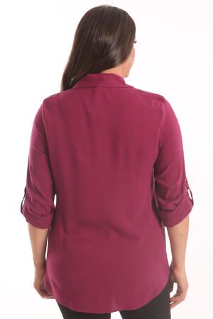 Angelino Büyük Beden Mürdüm Taş Baskılı Dokuma Gömlek - 5