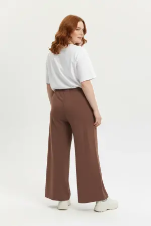 Büyük Beden Nervür Detaylı Bağcıklı Geniş Paça Pantolon - 4