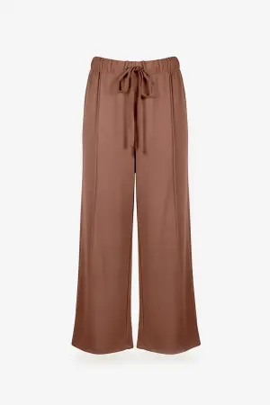 Büyük Beden Nervür Detaylı Bağcıklı Geniş Paça Pantolon - 5