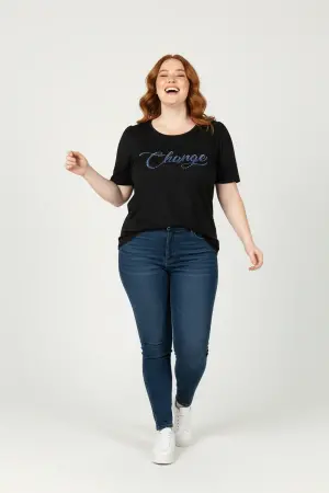 Büyük Beden Omuzları Büzgülü Taş Desenli T-shirt - 3