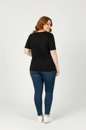 Büyük Beden Omuzları Büzgülü Taş Desenli T-shirt - 4