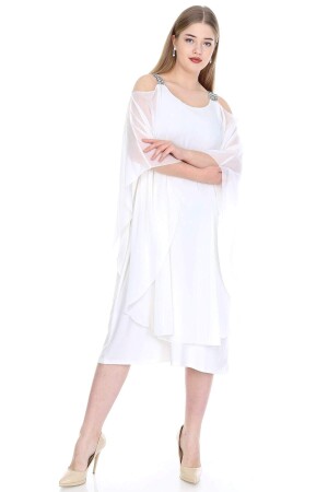 Büyük Beden Omuzları Taşlı Askılı Şifon Elbise KL805 - 1