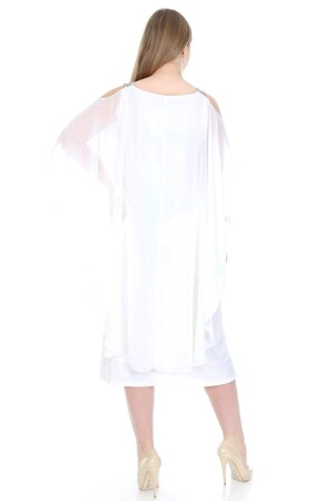 Büyük Beden Omuzları Taşlı Askılı Şifon Elbise KL805 - 2