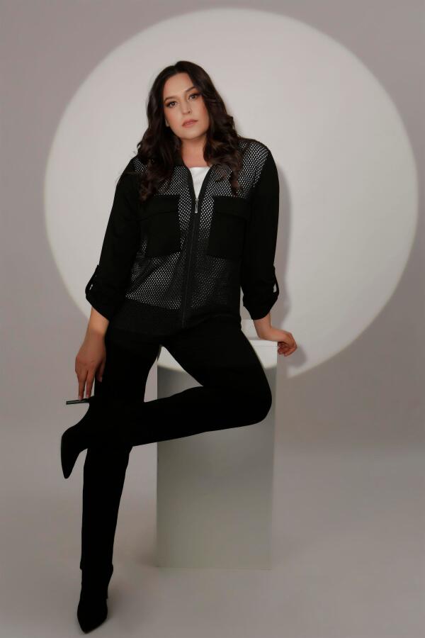 Angelino Büyük Beden Ön Fileli Siyah İkili Takım - 1