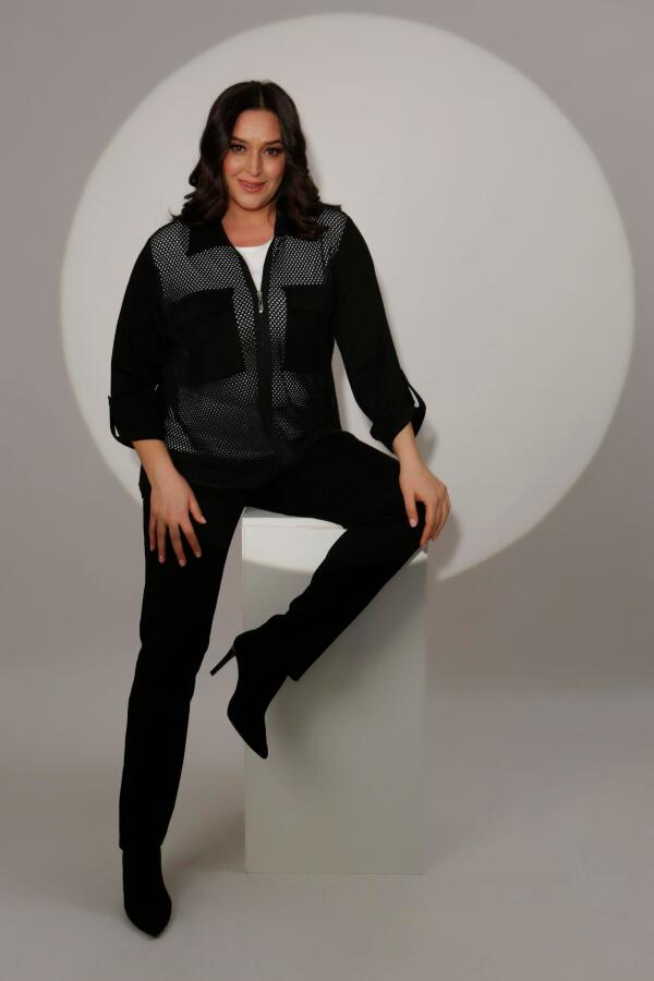 Angelino Büyük Beden Ön Fileli Siyah İkili Takım - 8