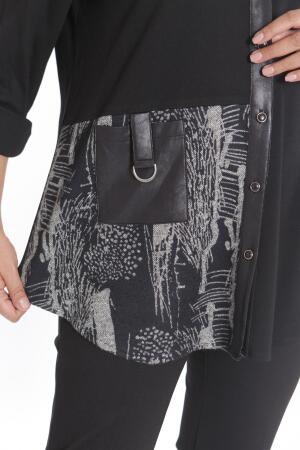 Büyük Beden Ön Parça ve Deri Cep Detaylı Örme Bej Gömlek - 3