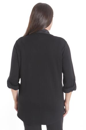 Büyük Beden Ön Parça ve Deri Cep Detaylı Örme Bej Gömlek - 7