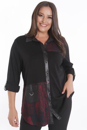Büyük Beden Ön Parça ve Deri Cep Detaylı Örme Bordo Gömlek - 8