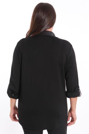 Büyük Beden Ön Parça ve Deri Cep Detaylı Örme Bordo Gömlek - 9