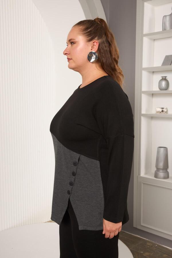 Büyük Beden Önü Düğme ve Cep Detay Bluz Siyah - 5