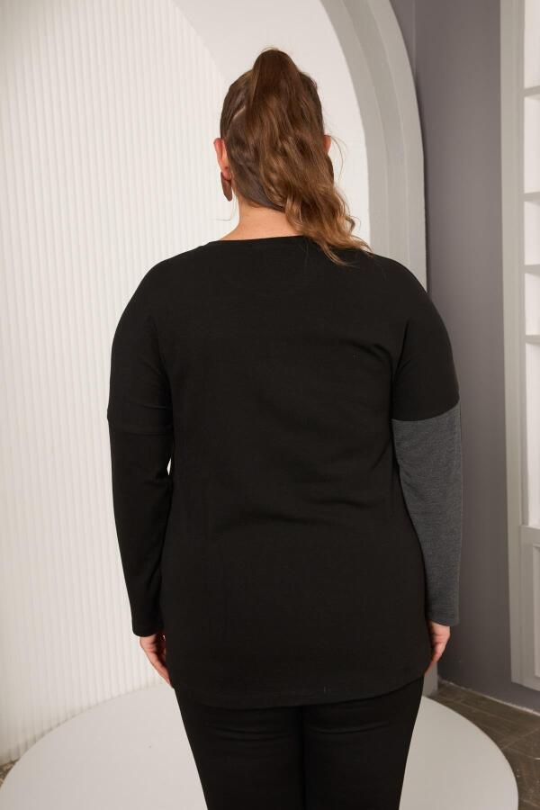 Büyük Beden Önü Düğme ve Cep Detay Bluz Siyah - 6