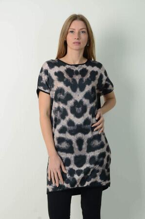 Büyük Beden Önü Saten Leopar Tunik FR887 - 1