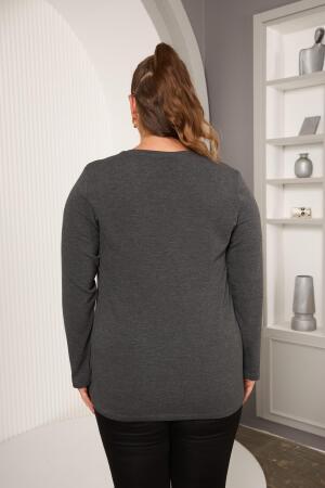 Büyük Beden Önü Taş Detay Bluz Antrasit - 7