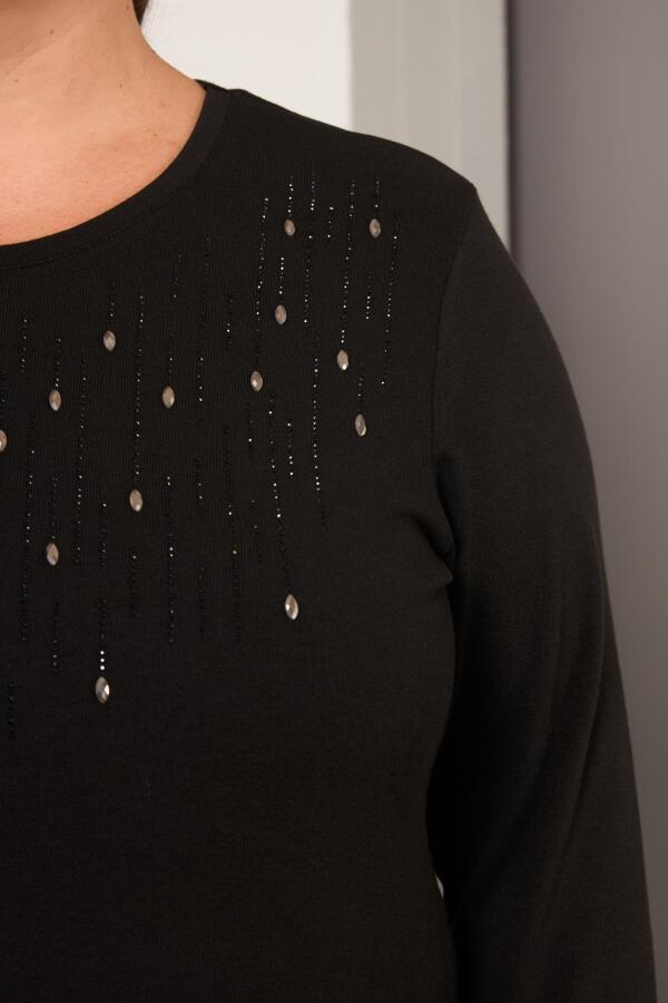 Büyük Beden Önü Taş Detay Bluz Siyah - 2