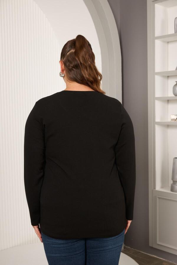 Büyük Beden Önü Taş Detay Bluz Siyah - 5