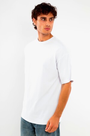 Trend42plus Büyük Beden Oversize Fit %100 Pamuk Beyaz T-shirt - 3