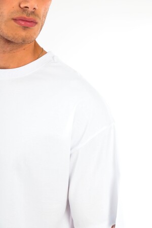 Trend42plus Büyük Beden Oversize Fit %100 Pamuk Beyaz T-shirt - 5