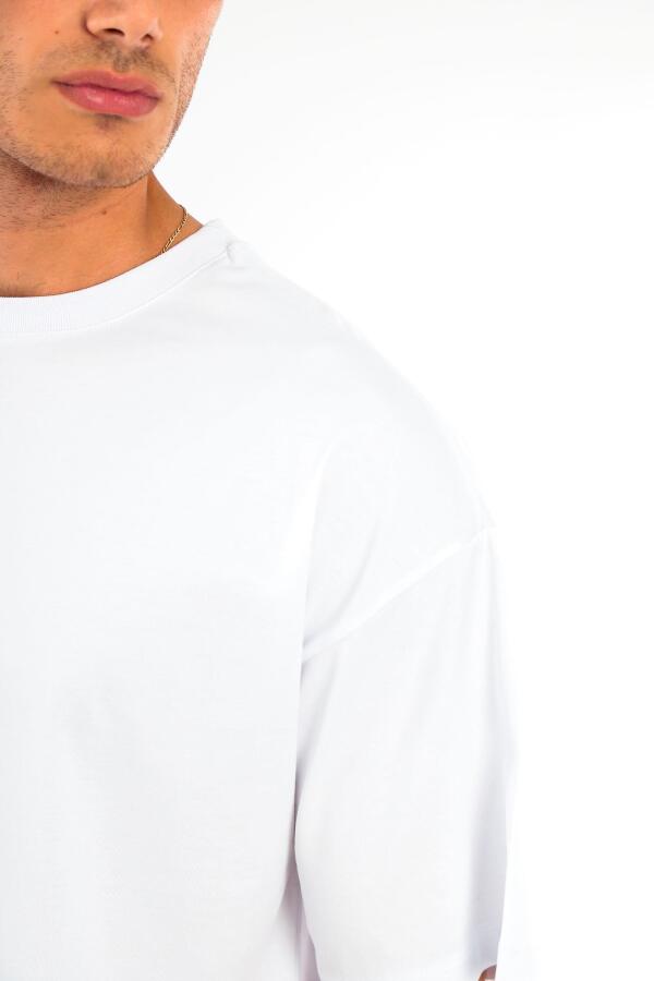 Trend42plus Büyük Beden Oversize Fit %100 Pamuk Beyaz T-shirt - 5