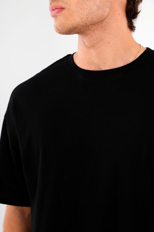 Trend42plus Büyük Beden Oversize Fit %100 Pamuk Siyah T-shirt - 4