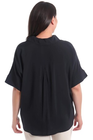 Büyük Beden Oversize Kısa Kol Siyah Gömlek - 6