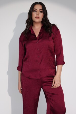Trend42plus Büyük Beden Oversize Saten Bordo Gömlek - 2