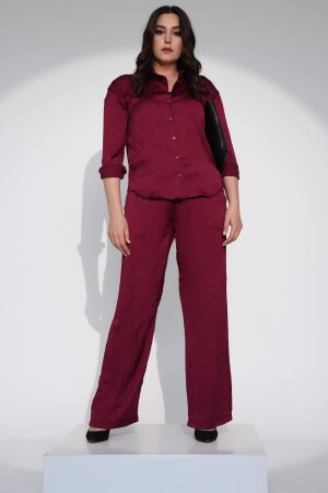Trend42plus Büyük Beden Oversize Saten Bordo Gömlek - 5
