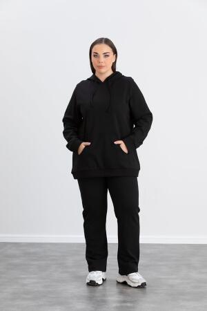 Büyük Beden Pamuklu Kalın Eşofman Takımı Siyah - RMG