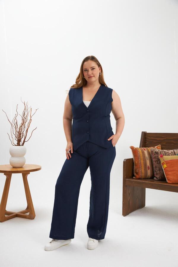 Büyük Beden Pantolon Yelek İkili Takım Lacivert - 1