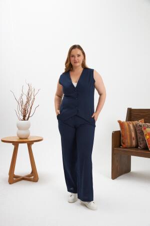 Büyük Beden Pantolon Yelek İkili Takım Lacivert - 4