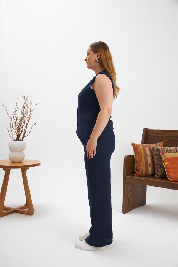 Büyük Beden Pantolon Yelek İkili Takım Lacivert - 6