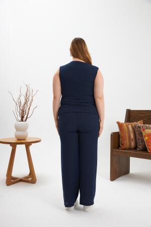 Büyük Beden Pantolon Yelek İkili Takım Lacivert - 7