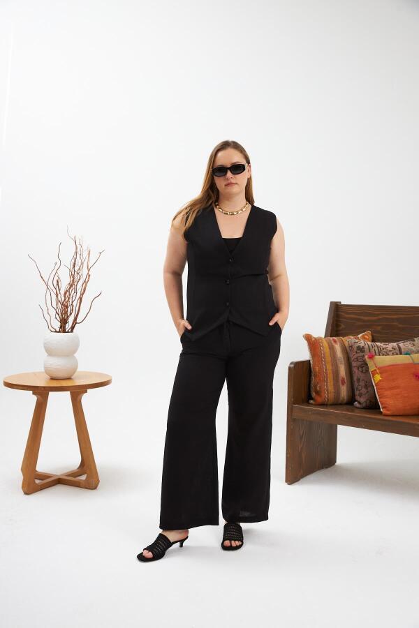 Büyük Beden Pantolon Yelek İkili Takım Siyah - 1