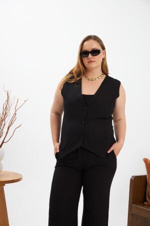 Büyük Beden Pantolon Yelek İkili Takım Siyah - RMG (1)