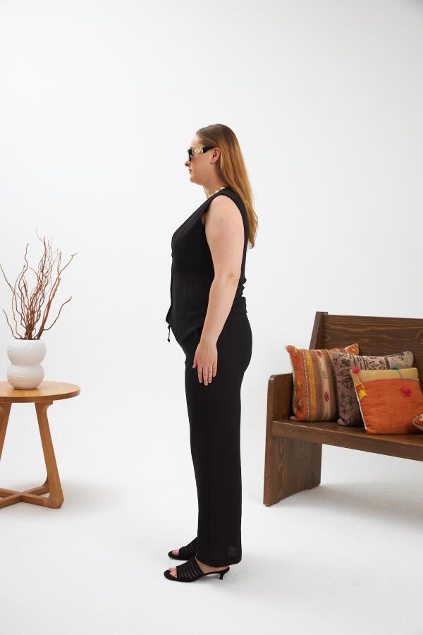 Büyük Beden Pantolon Yelek İkili Takım Siyah - 3