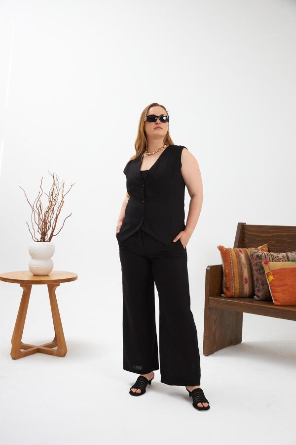 Büyük Beden Pantolon Yelek İkili Takım Siyah - 4