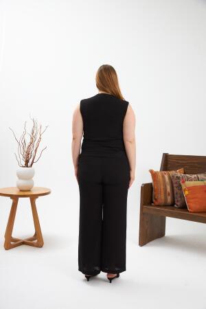 Büyük Beden Pantolon Yelek İkili Takım Siyah - 5