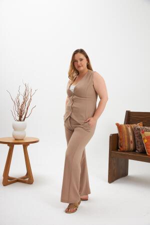 Büyük Beden Pantolon Yelek İkili Takım Vizon - 3