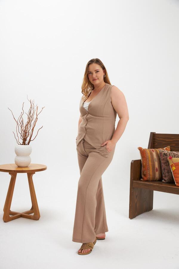 Büyük Beden Pantolon Yelek İkili Takım Vizon - 3