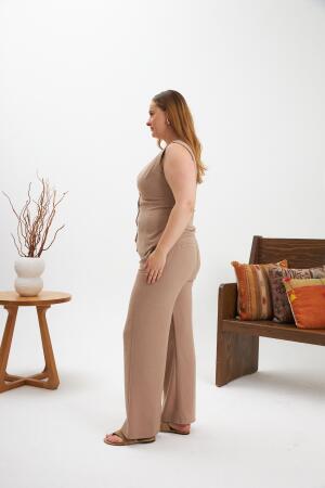 Büyük Beden Pantolon Yelek İkili Takım Vizon - 4