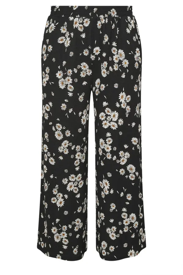 Büyük Beden Papatya Desenli Geniş Paça Pantolon - 6