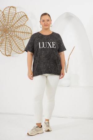 Büyük Beden Parça Boya Tişört Füme - 4