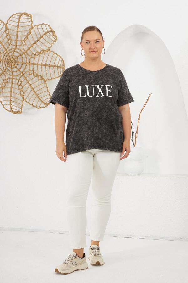 Büyük Beden Parça Boya Tişört Füme - 4