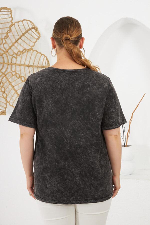 Büyük Beden Parça Boya Tişört Füme - 5