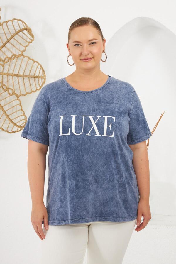 Büyük Beden Parça Boya Tişört İndigo - 1