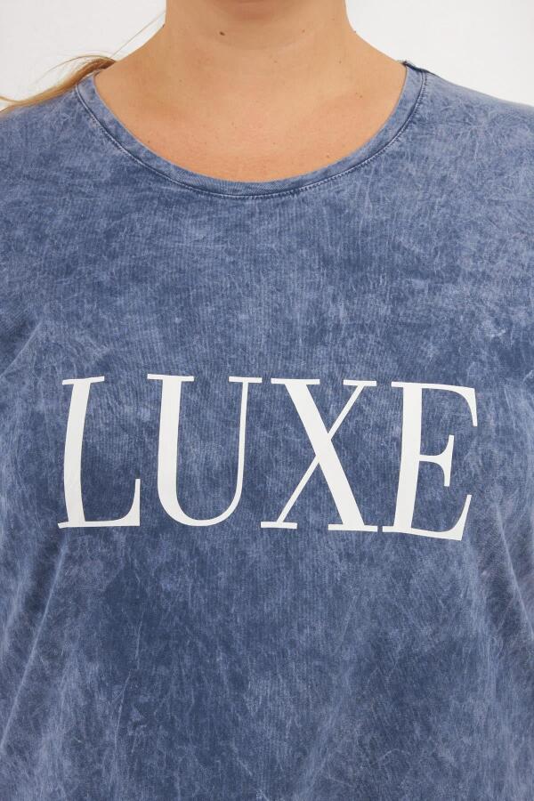 Büyük Beden Parça Boya Tişört İndigo - 2