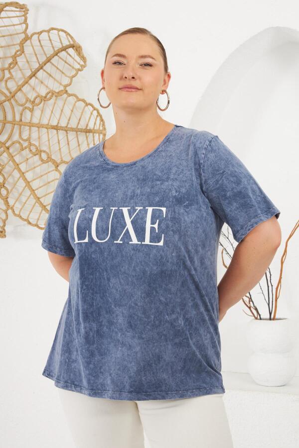 Büyük Beden Parça Boya Tişört İndigo - 3