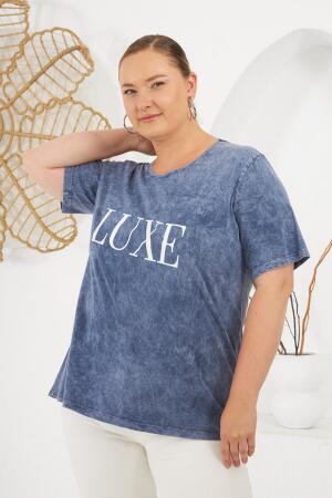 Büyük Beden Parça Boya Tişört İndigo - 4