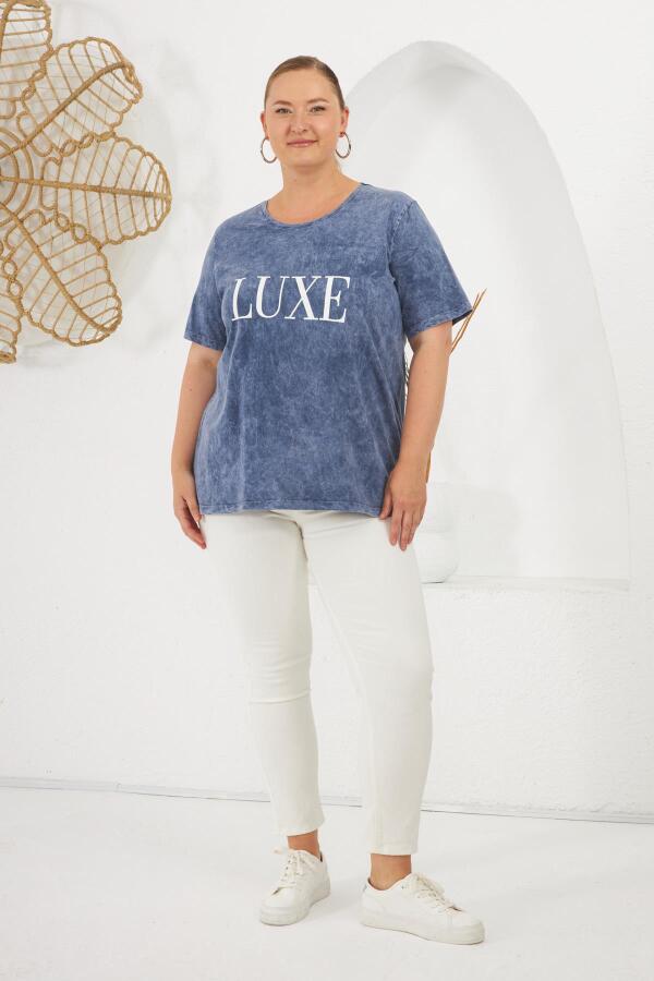 Büyük Beden Parça Boya Tişört İndigo - 6