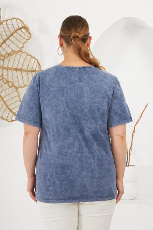 Büyük Beden Parça Boya Tişört İndigo - 7