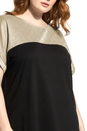 Büyük Beden Parlak Dokulu Gold Simli Renk Bloklu T-shirt - Shape of You (1)